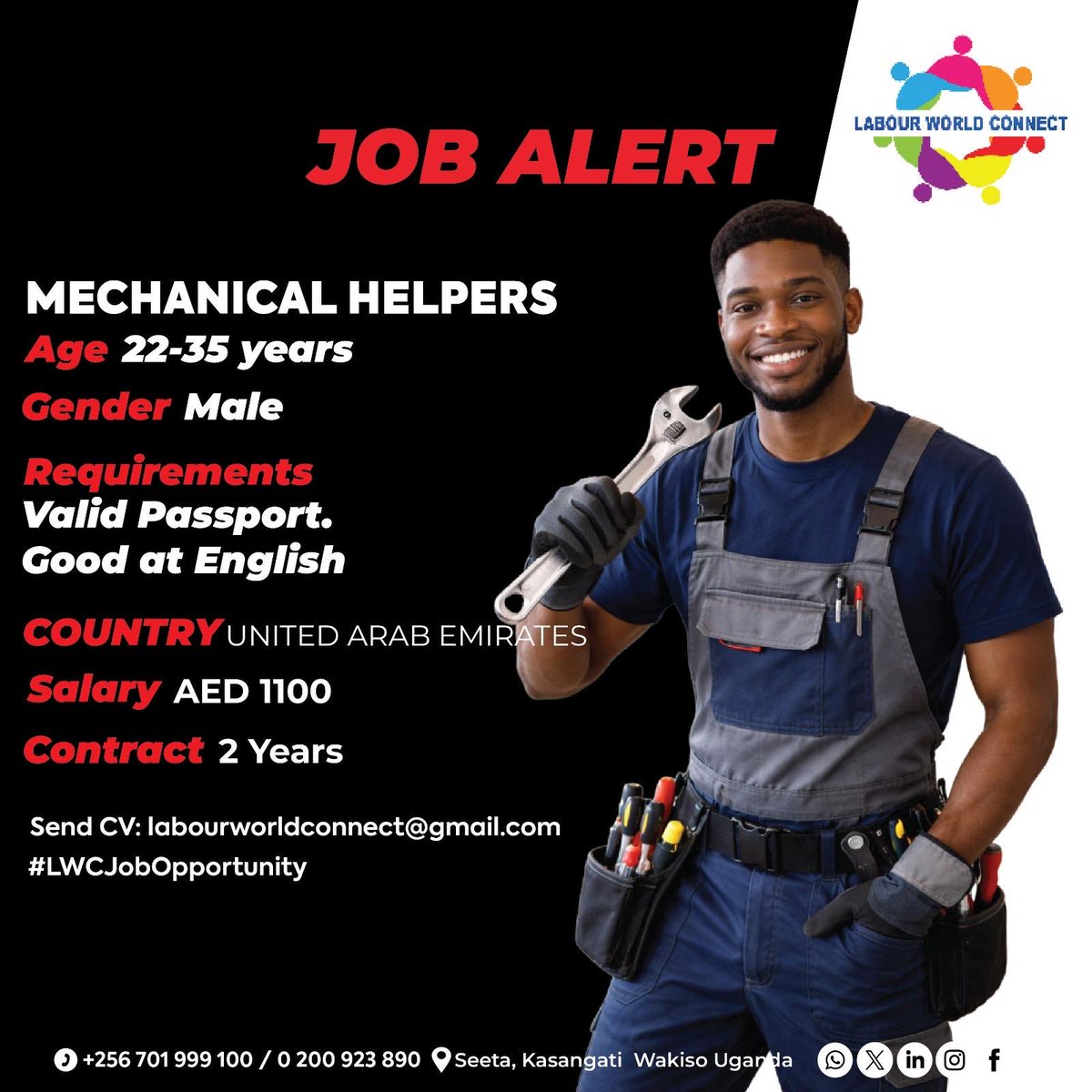 Drive your career forward under Engineering &amp; Technical Sector! 

Our client is hiring mechanical  helpers  , and we want to hear from you. Apply now through our agency via 📧 labourworldconnect@gmail.com by sharing your CV| #LWCJobOpportunity