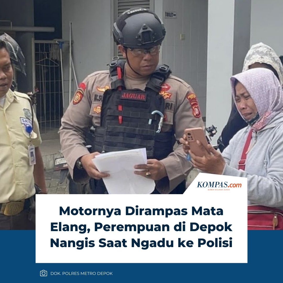 kompascom's tweet image. Seorang wanita menangis saat menghampiri anggota Polres Metro Depok karena motornya ditarik debt collector atau mata elang di Jalan Kartini, Kota Depok.

Baca di: megapolitan.kompas.com/read/2026/02/0… 

~WR #Polisi #Depok #MataElang