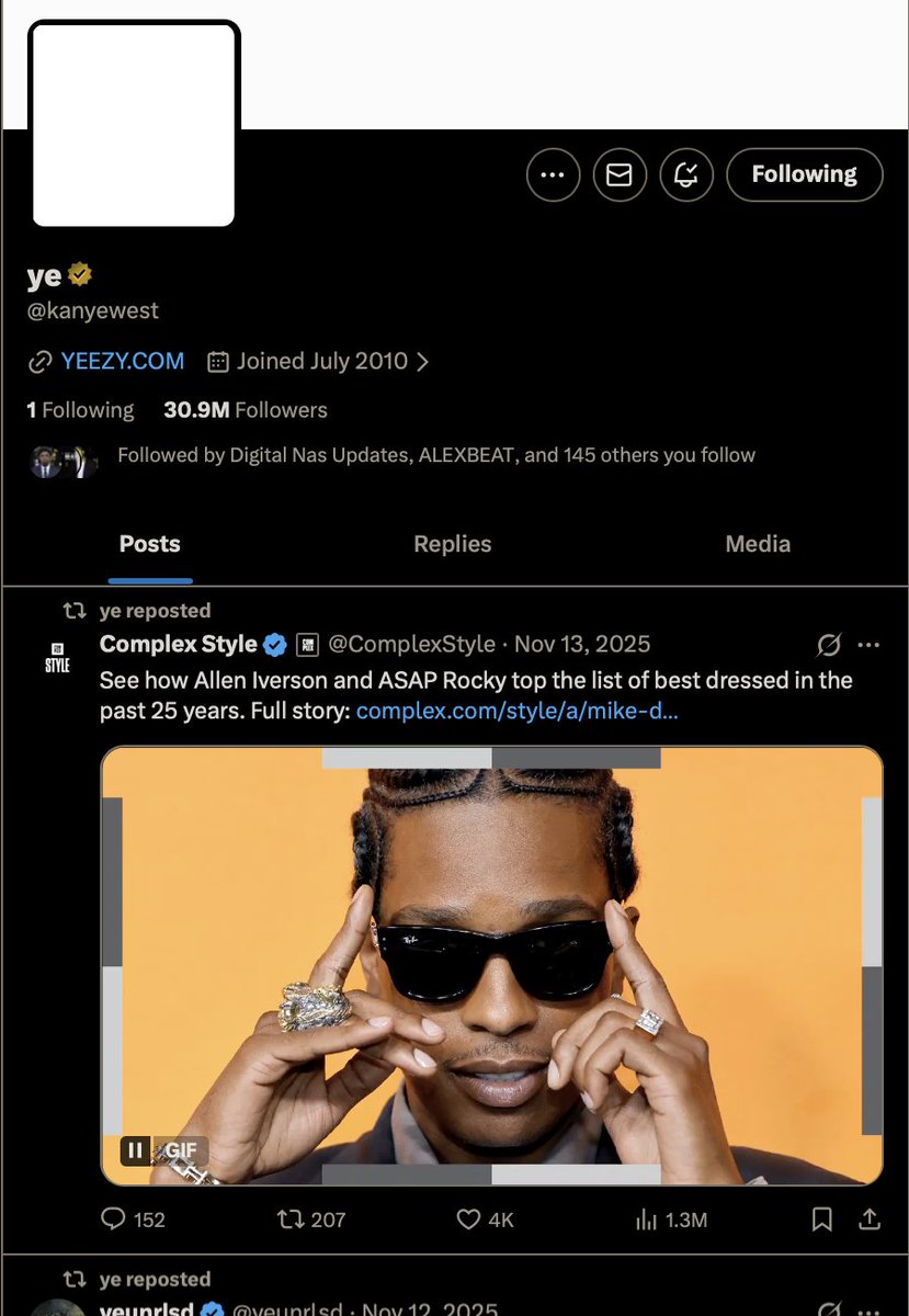 Ye deleted all his recent tweets (about WAR)