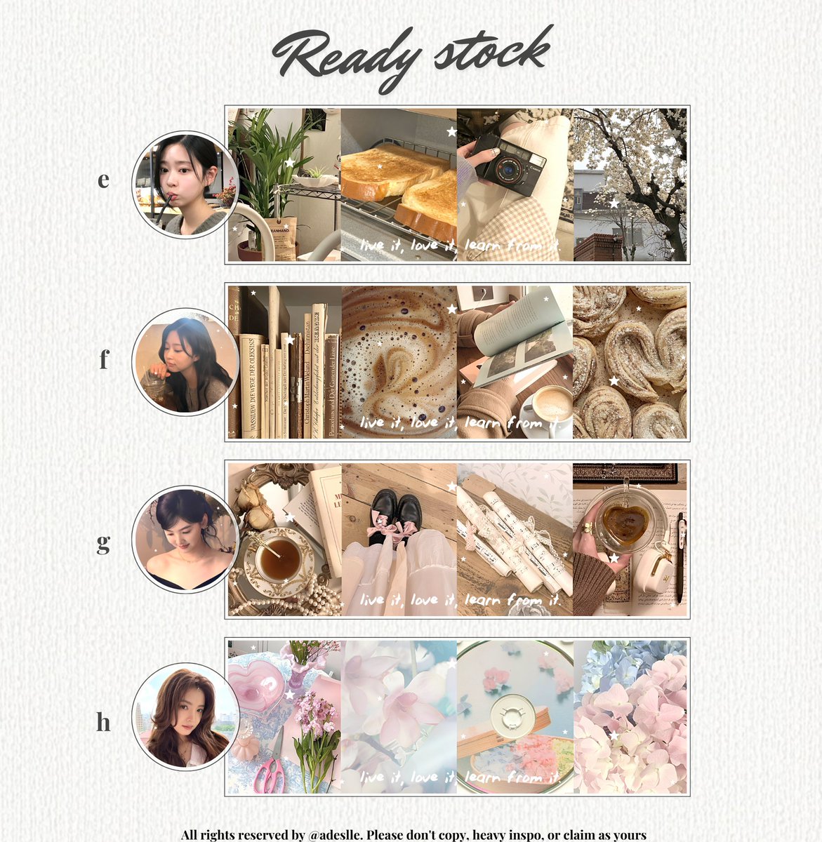adeslle's tweet image. help RT, thank you! ♡

ⓘ ── • layout moodboard ready stock 6.000 / each, get ava png + jpg, payment qris. chara go younjung, zhang ruonan, kim minju 💭🖇

tag. layout rs moodie aktris
#zonauang