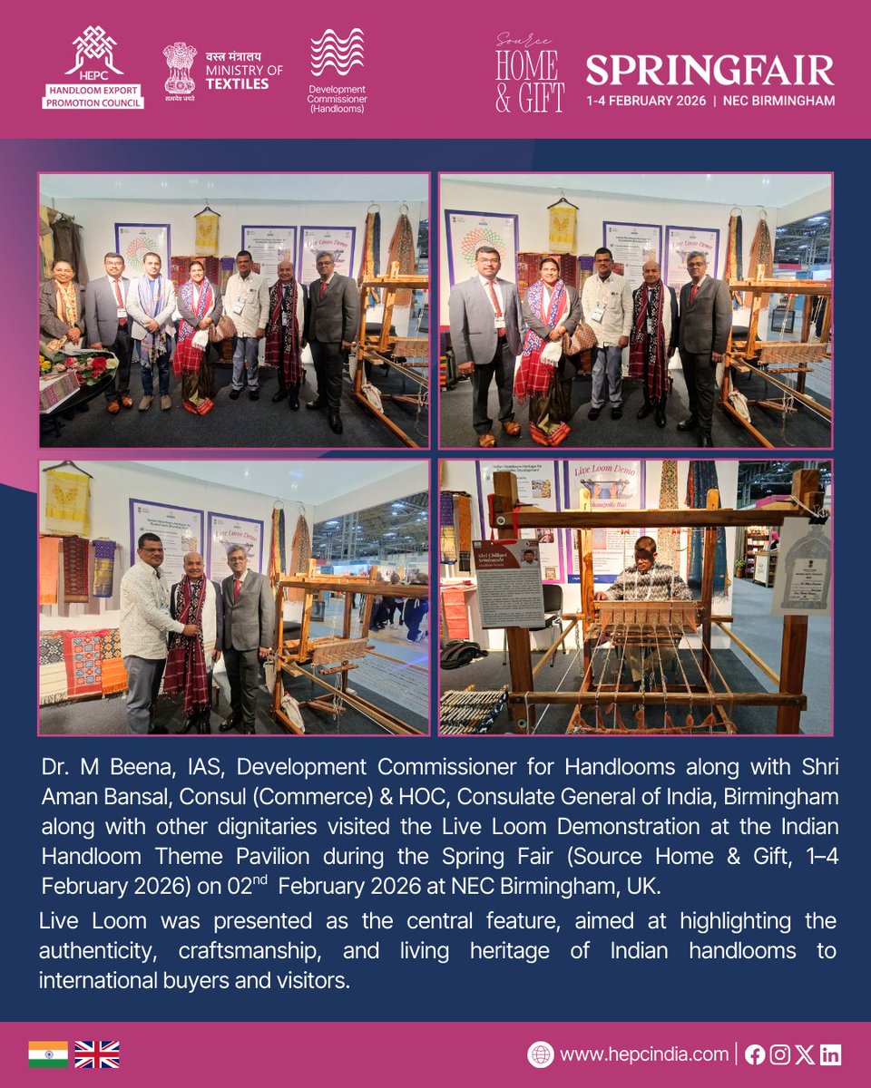 HEPC_India's tweet photo. HEPC India at Spring Fair (Source Home &amp; Gift).  

🗓️ 1-4, February 2026 
📍 NEC Birmingham, UK 

 #MyHandloomMyPride #Local2Global https://t.co/wXwY1S2mZI