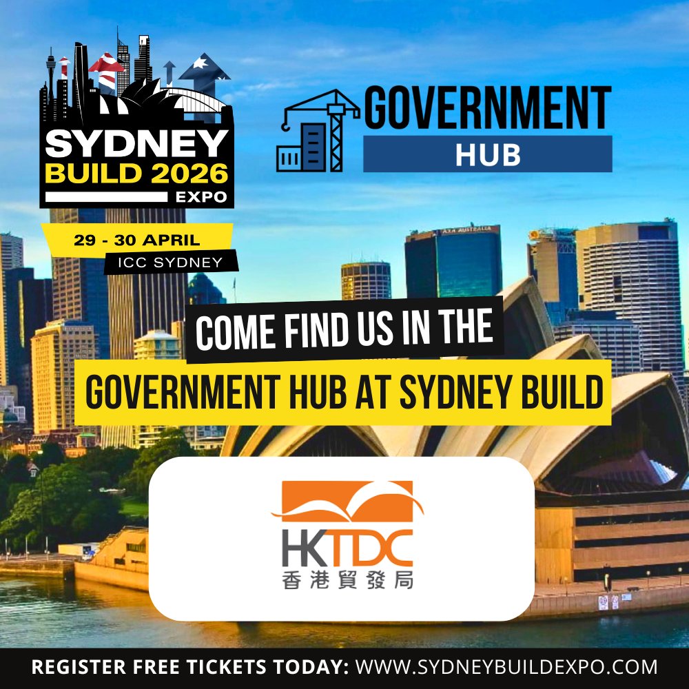 HKTDC_Sydney's tweet image. Come find us in the Government Hub at Sydney Build Expo (April 29-30, ICC Sydney). 

Register your free tickets today at sydneybuildexpo.com #SydneyBuild