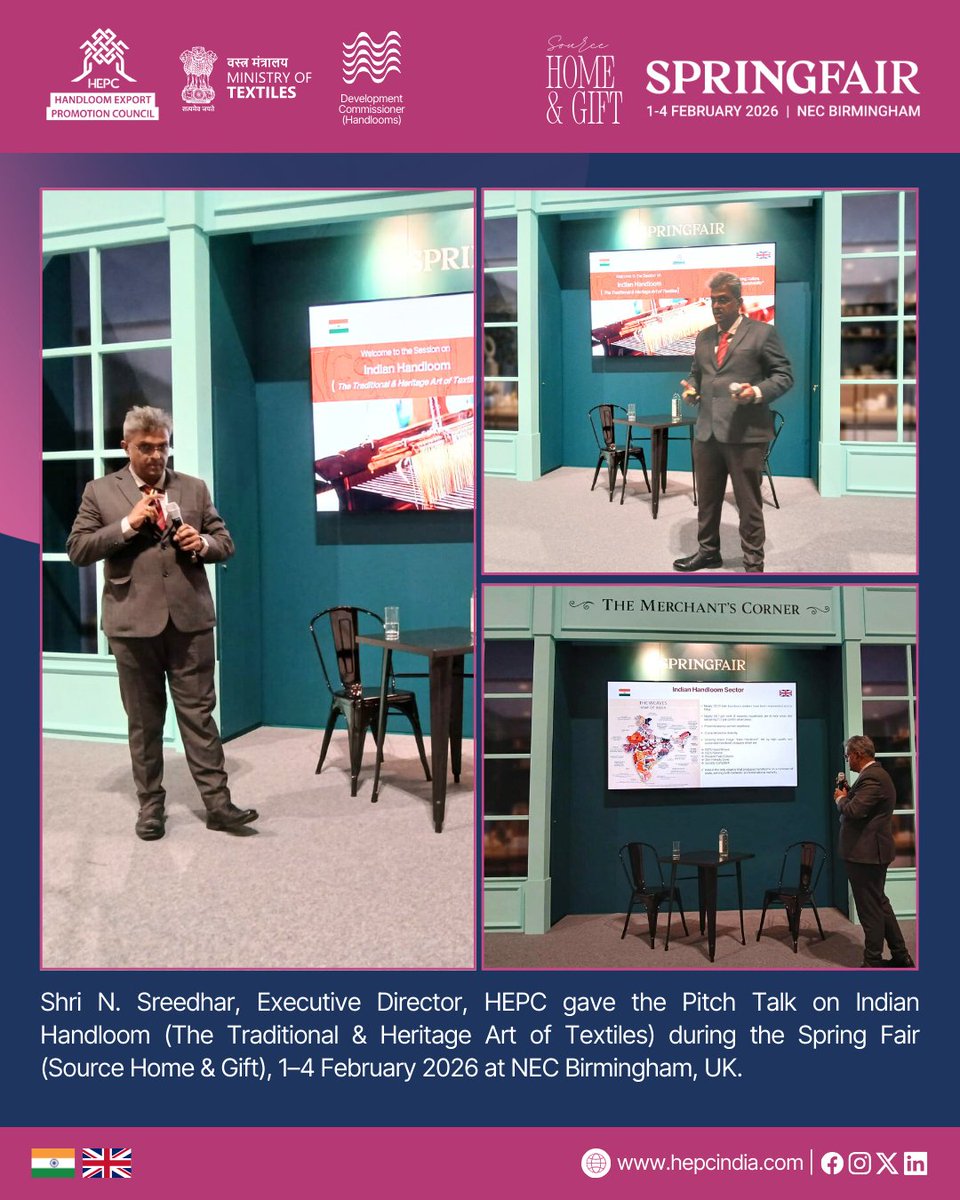 HEPC_India's tweet photo. HEPC India at Spring Fair (Source Home &amp; Gift).  

🗓️ 1-4, February 2026 
📍 NEC Birmingham, UK 

 #MyHandloomMyPride #Local2Global https://t.co/vDeMukbnju