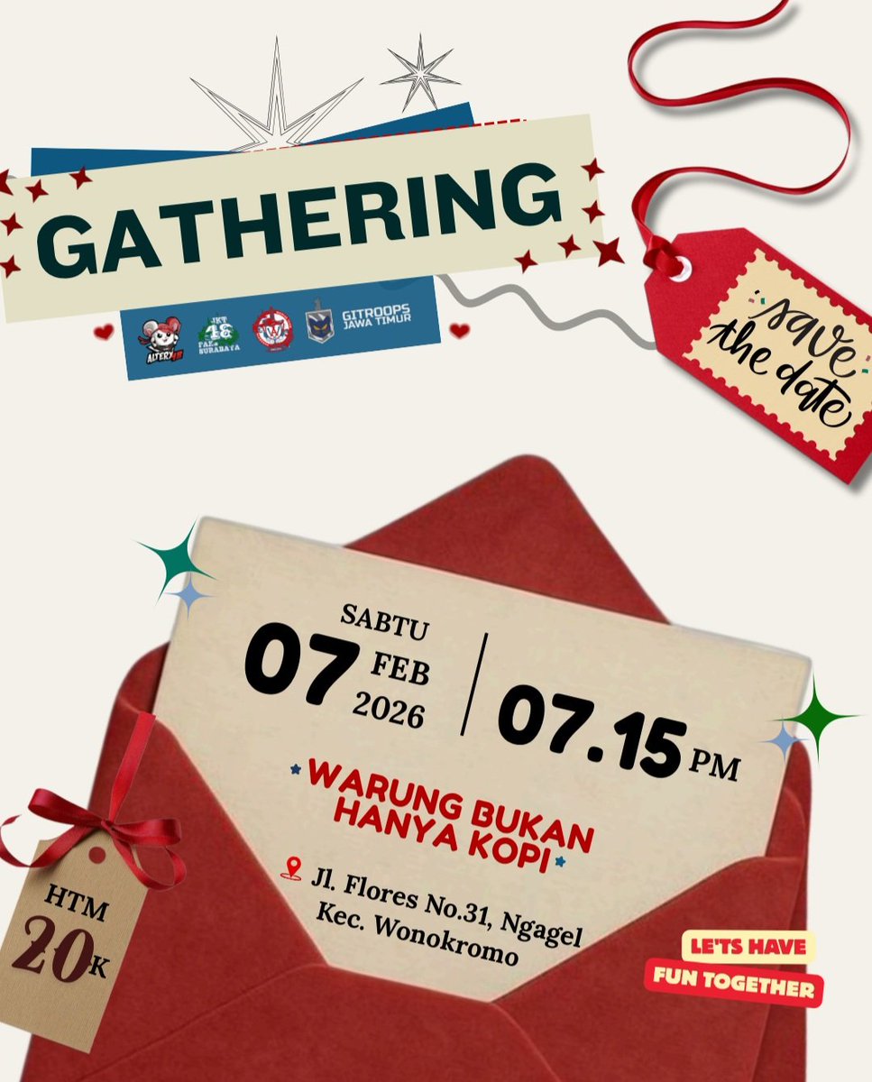 Bingung malam minggu mau ngapain? Butuh info seru-seruan?
Nih mimin kasih info bolo. Gitroops Jatim akan mengadakan Gathering lagi nih, Informasi selengkapnya bisa cek form di bawah ya. Tak enteni tekomu bolo!!! 🙌

Link formulir: docs.google.com/forms/d/e/1FAI…