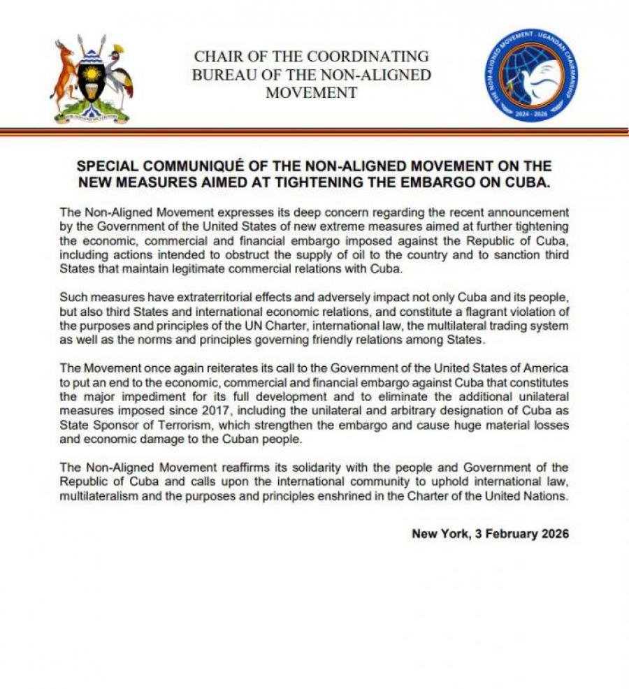 Movimiento de Países No Alineados condena el recrudecimiento del #bloqueo 🆚 #Cuba 🇨🇺. Exige fin inmediato de medidas extraterritoriales y violatorias del derecho internacional y llama a la comunidad internacional a defender el multilateralismo.

👀👇 
🔗cubaminrex.cu/es/mnoal-exige…