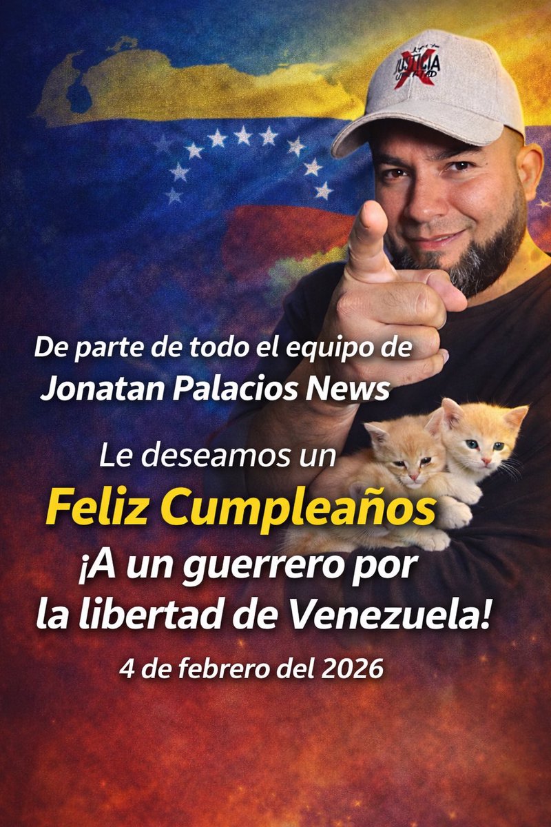 JPActivista's tweet photo. Hoy, 4 de febrero de 2026, el equipo que trabaja detrás de cámaras y desde el anonimato por razones de seguridad y persecución, queremos dedicar un momento para honrar a quien hace posible este proyecto.

Hoy celebramos el cumpleaños de Jonatan Palacios, creador de Jonatan Palacios NEWS, activista, DEFENSOR DE LOS ANIMALES, VEGANO, comunicador y un guerrero incansable por la libertad de Venezuela.

Jonatan no es una figura fabricada ni un personaje de redes.
Es una persona humilde, disciplinada y profundamente comprometida con esta causa.
Trabaja todos los días  hasta altas horas de la madrugada, leyendo denuncias, verificando información, escuchando a víctimas y dándole voz a quienes nunca la tuvieron.

Este proyecto nació como un sueño 😮 luego que lo mantuvieran 930 días secuestrado después de matar a su familia 😔 Él quería crear un medio donde la gente pudiera enviar sus denuncias, hacerlas públicas y romper el silencio impuesto por el miedo.
Hoy, ese sueño es una realidad, construida con las uñas, con sacrificio, constancia y mucha valentía.

Nada de esto ha sido fácil.
Ha habido persecución, riesgos y momentos duros.
Pero aun así, Jonatan Palacios NEWS sigue avanzando, porque la libertad de Venezuela lo vale.

En este día especial, queremos honrar su trabajo, su coherencia y su entrega, e invitar a todas las personas que creen en esta causa a apoyar el proyecto.

👉 Quienes deseen colaborar pueden hacerlo a través del link que está en el perfil.
Cualquier apoyo, grande o pequeño, ayuda a que este medio siga existiendo y creciendo.

De parte de todo el equipo que está detrás, gracias por creer, por acompañar y por entender que esta lucha es colectiva.

Hoy celebramos la vida, la fuerza y la convicción de Jonatan Palacios.
Seguimos. 💛💙❤️
#jonatanpalaciosnews