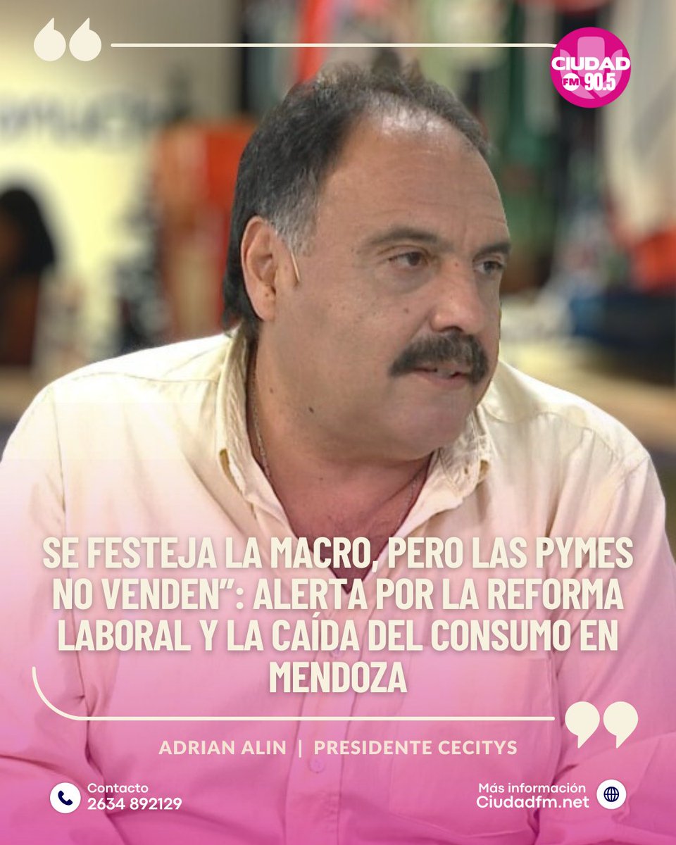 CIUDADFM's tweet photo. “SE FESTEJA LA MACRO, PERO LAS PYMES NO VENDEN”: ALERTA POR LA REFORMA LABORAL Y LA CAÍDA DEL CONSUMO EN MENDOZA https://t.co/ZW5mTbV8Wj  @CecitysMendoza https://t.co/t4VwJMRO2Z