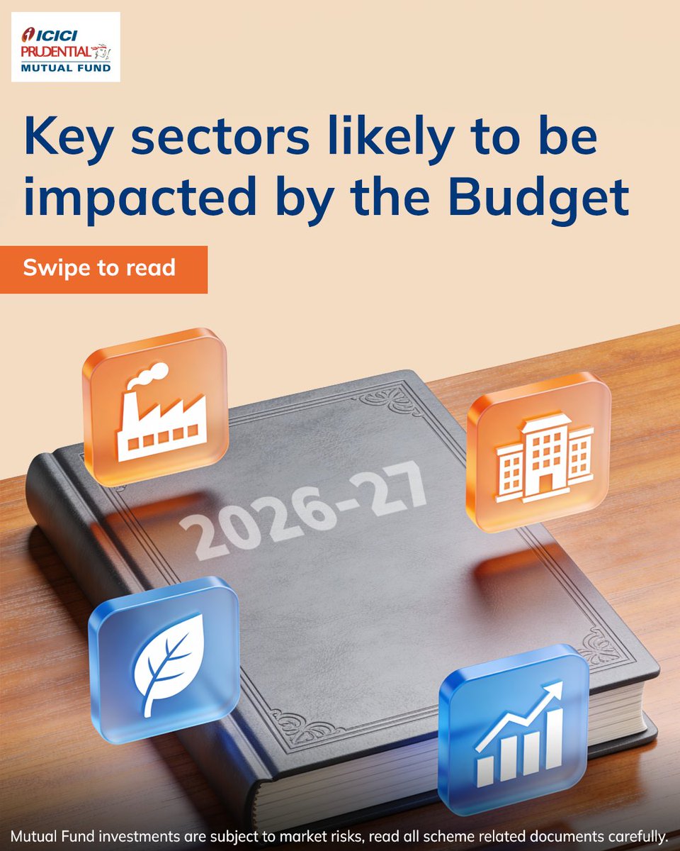 ICICIPruMF's tweet photo. The 'Future Ready' Union Budget 2026-27 is set to significantly impact several key sectors of the economy through targeted allocations and policy reforms.
#BudgetImpact #SectorReforms #FutureReady #UnionBudget202627 #IndiaGrowth #ICICIPrudentialMutualFund https://t.co/CUbLrM18uT