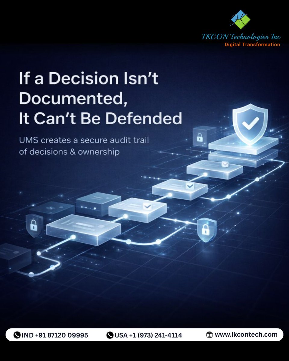 ikcontech's tweet photo. 📊 If a Decisions isn't documented, it can't be defended.

UMSuite creates a secure audit trail: decisions, owners, timelines, outcomes.

Clarity. Compliance. Control.
🌐 https://t.co/oeA6tmOGAw
📧 sales@ikcontech.com
#Governance #UMSuite #IKCONTech https://t.co/XZ7mrOIR2A