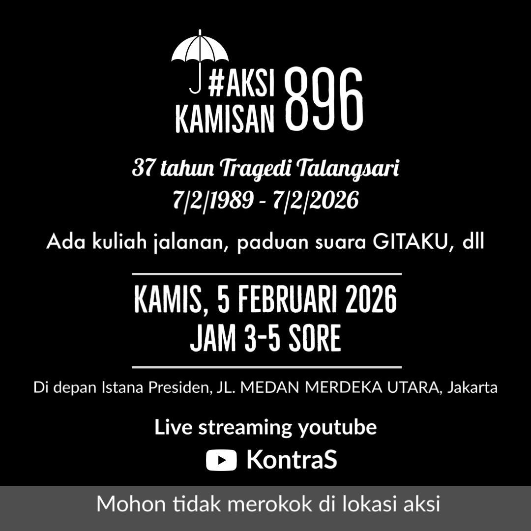 Mngundang kawan2 hadir <a href="/AksiKamisan/">Aksi Kamisan</a>
9 planggaran beratHAM masa lalu yg diakui negara shrsnya dslesaikn diPengadilan HAM ad hoc agar TNI/Polri tdk mngulangi pmbunuhn thdp rakyat sperti yg mnimpa Affan, Prada Lucky,dll
<a href="/dipanggilwawan/">#SayaWawan | BR Norma Irmawan</a> krbn Semanggi I-13 Nov '98