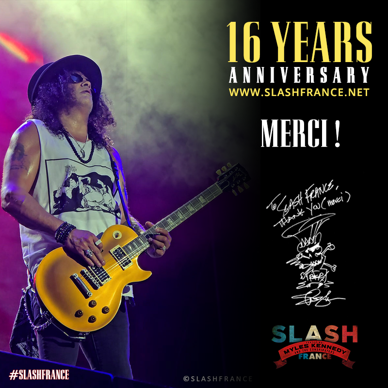 SlashFrance's tweet photo. SlashFrance fête ses 16 ans, merci à tous ! 🤘 // SlashFrance turns 16, thank you all for following us ! 😀🤘 #Slash #RnFnR https://t.co/wIc7tN7OdJ