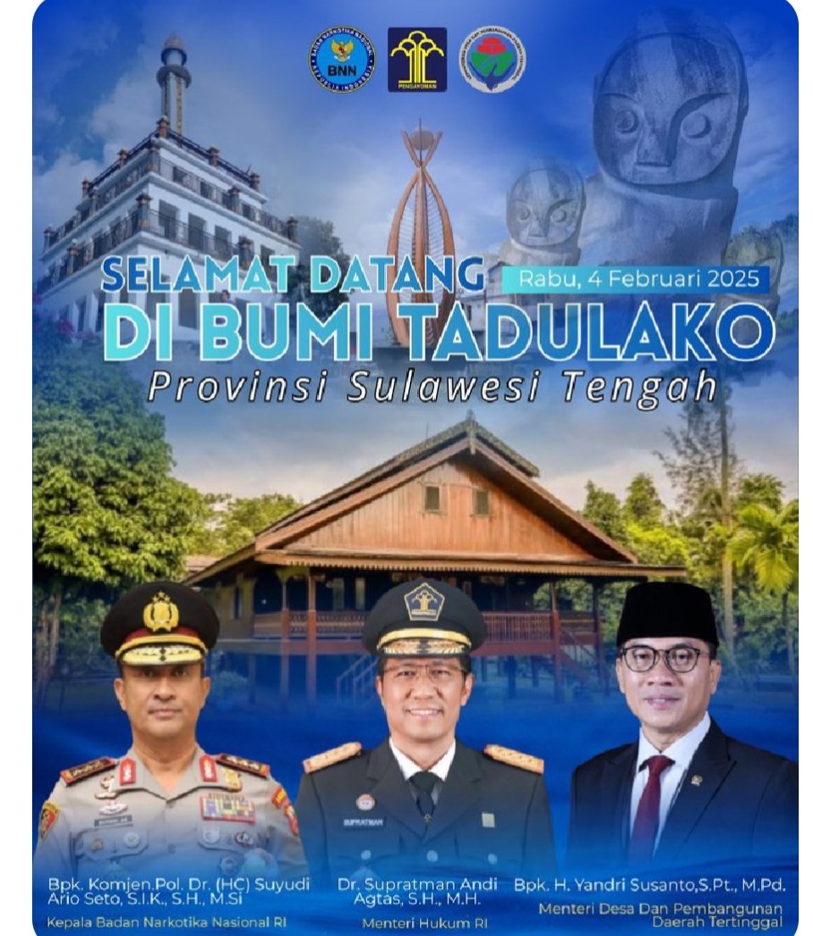 SusantiHoway_87's tweet photo. peresmian POSBANKUM SULTENG Oleh Menteri Desa PDT H. Yandri Susanto SPt, MPd bersama Menteri Hukum RI Dr. Supratman Andi Agtas. SH, MH, Kepala BNN Komjen pol. Dr (HC) Suyudi Ario Seto, SIK, SH, MSi 
#posbankumdesa 
#jagadesakita
#TerimakasihPakMenteriDesa 
#PendampingDesaHebat https://t.co/WKy1w87khX