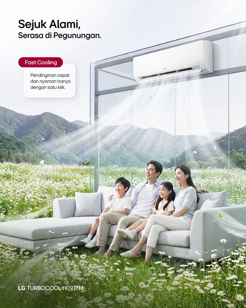 Udara sejuk yang nyaman membantu keluarga menikmati waktu bersama dengan lebih berkualitas.

AC LG TURBOCOOL menghadirkan kesejukan cepat dengan fitur Fast Cooling yang bekerja optimal hanya dengan satu klik. Aliran udara dingin terasa merata dan menyegarkan, memberikan sensasi
