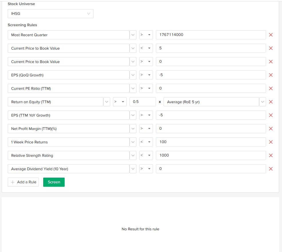 ok karena pada mau inilah screener lengkap buat Q4,
ini pakenya gini yg kiri itu untuk no filter bagus jelek ada,
yg kanan adalah filter q4 naik atau membaik bagus,
happy bottom fishing saham2 terbaik IHSG yaa
mumpung lagi turun nih siapa tauuu dapat yg keren
thank you <a href="/Stockbit/">Stockbit</a>