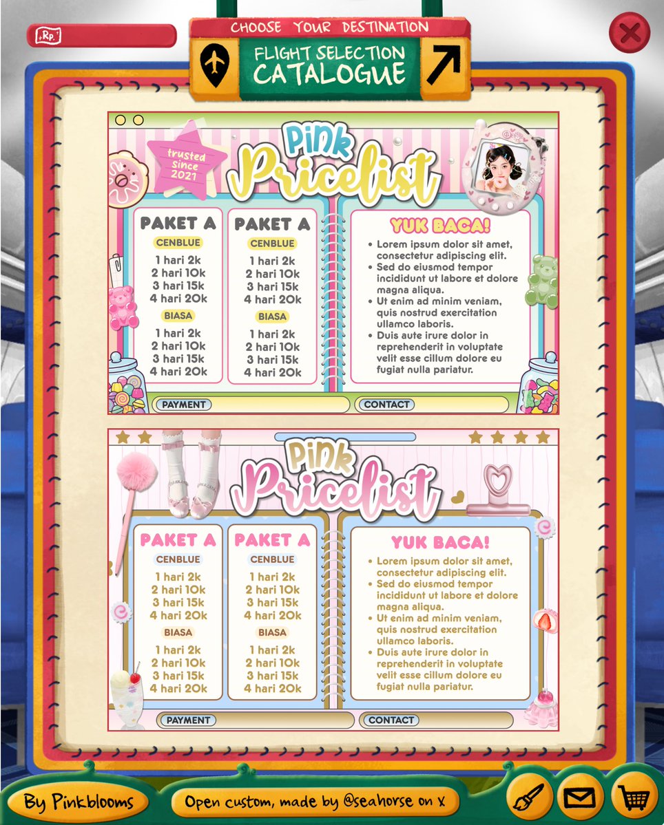 saehorse's tweet image. Help repost? Maaci🧀❤️

✈️ ⑅ ◎ haloouu . . aku bawain Catalog edit PL baruuw ! ! ๑ 👩‍✈️ bisa untuk smua spess, bisa recol &amp;amp; bisa resize juga 𓏲🐰⛅️ bisa bundle qr deco dll  . . ♡ 👩‍✈️ 

♥︎ price? cek alt! Bisa buyi template juga! ⑅⠀

#zonauang