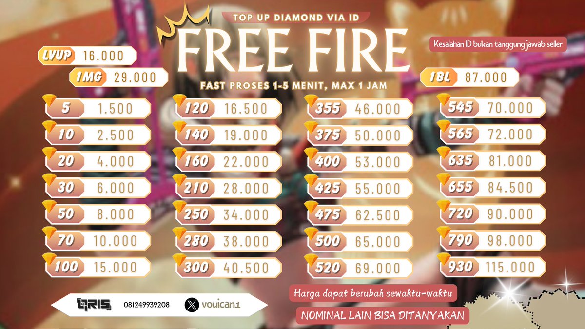 diamond ff nya ready yuk yg nyari dm free fire #zonauang
