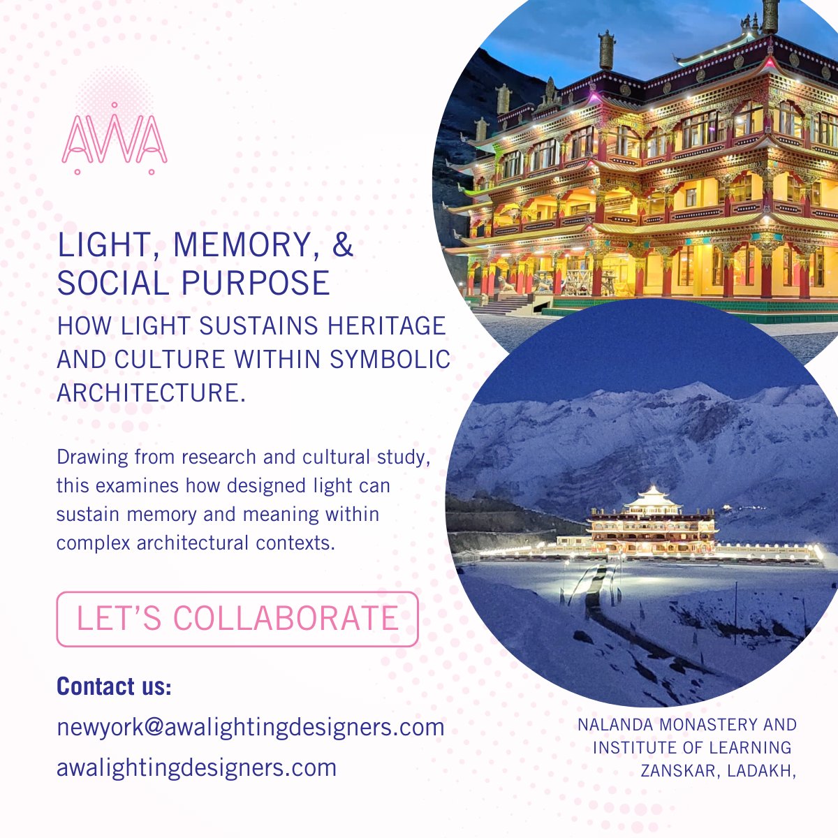 AWALight's tweet photo. How does light shape meaning in sacred space?
At Nalanda Monastery and Institute of Learning, Zanskar, designed by AWA Lighting Designers, light supports memory, learning, and community. 

Read Full Article: https://t.co/8gmqNmVYE1

newyork@awalightingdesigners.com https://t.co/UEA8yHC41s