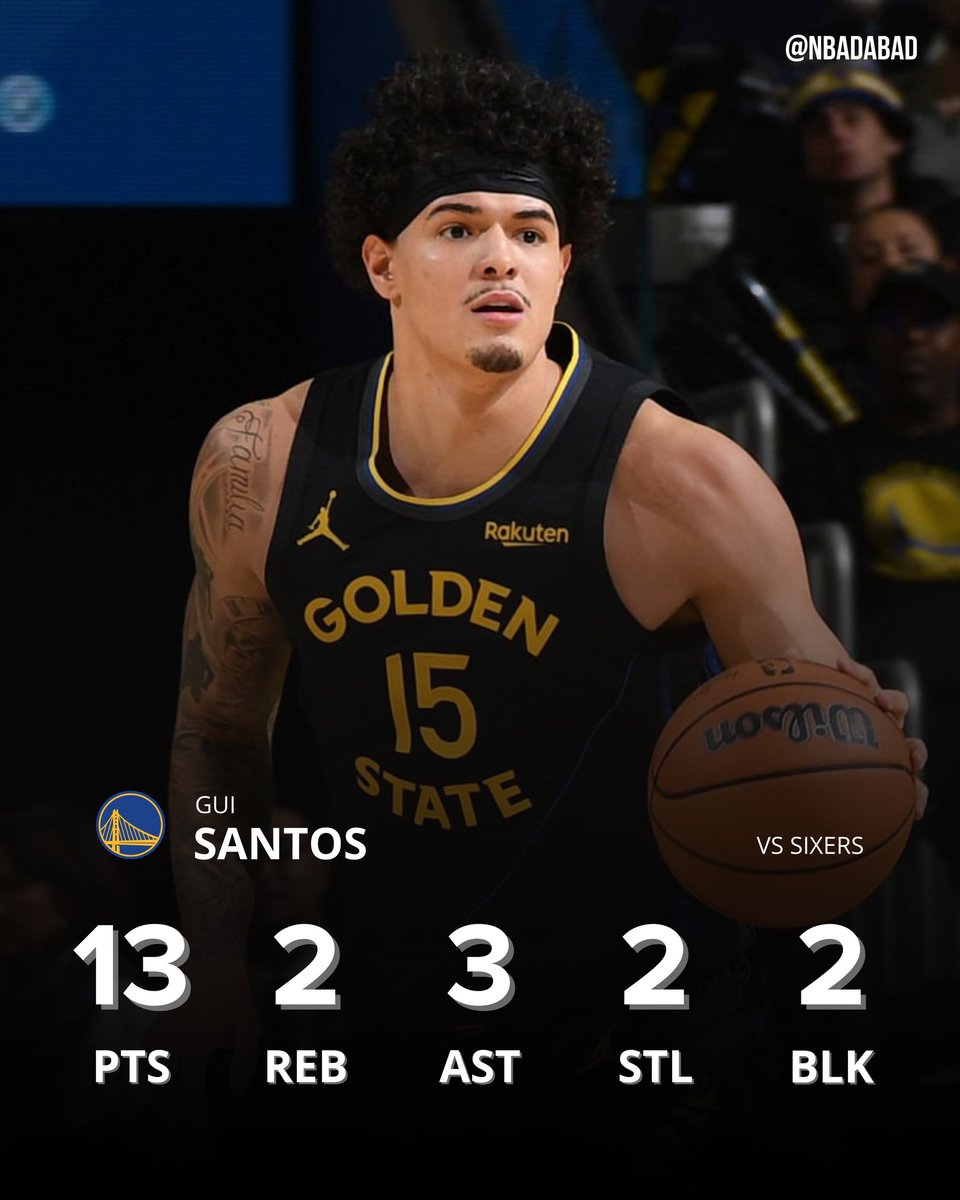 GUI SANTOS COM MAIS UMA ÓTIMA ATUAÇÃO NA NBA:

13 PONTOS
2 REBOTES
3 ASSISTÊNCIAS
2 ROUBOS DE BOLA 
2 TOCOS
5/7 NOS ARREMESSOS
3/5 NAS BOLAS PRA TRÊS

SÃO 4 PARTIDAS SEGUIDAS MARCANDO 10+ PONTOS!

GUI SANTOS É PARTE DA ROTAÇÃO FIXA DO WARRIORS!!!

🇧🇷🇧🇷🇧🇷