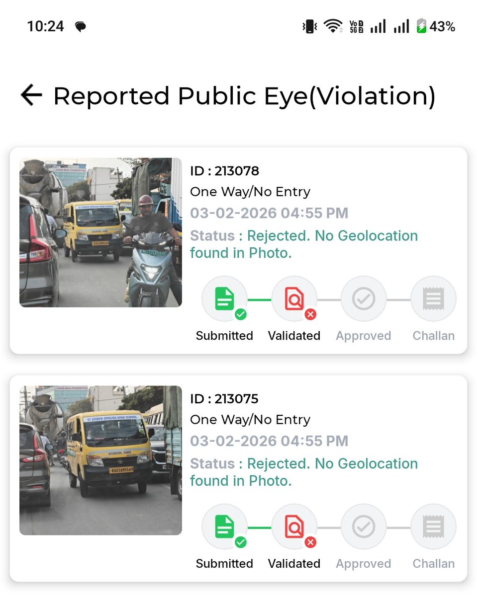 BharathTKM's tweet photo. 🚨School bus recklessly driving on WRONG SIDE of road in Bengaluru.driver ignores safety endangering innocent kids. Tried reporting via BTP Astram app. NO option to add location.
DEMAND IMMEDIATE ACTION.Punish this driver &amp; hold school accountable.
Loc: K Narayanapura main road https://t.co/cDMKbeSo5O