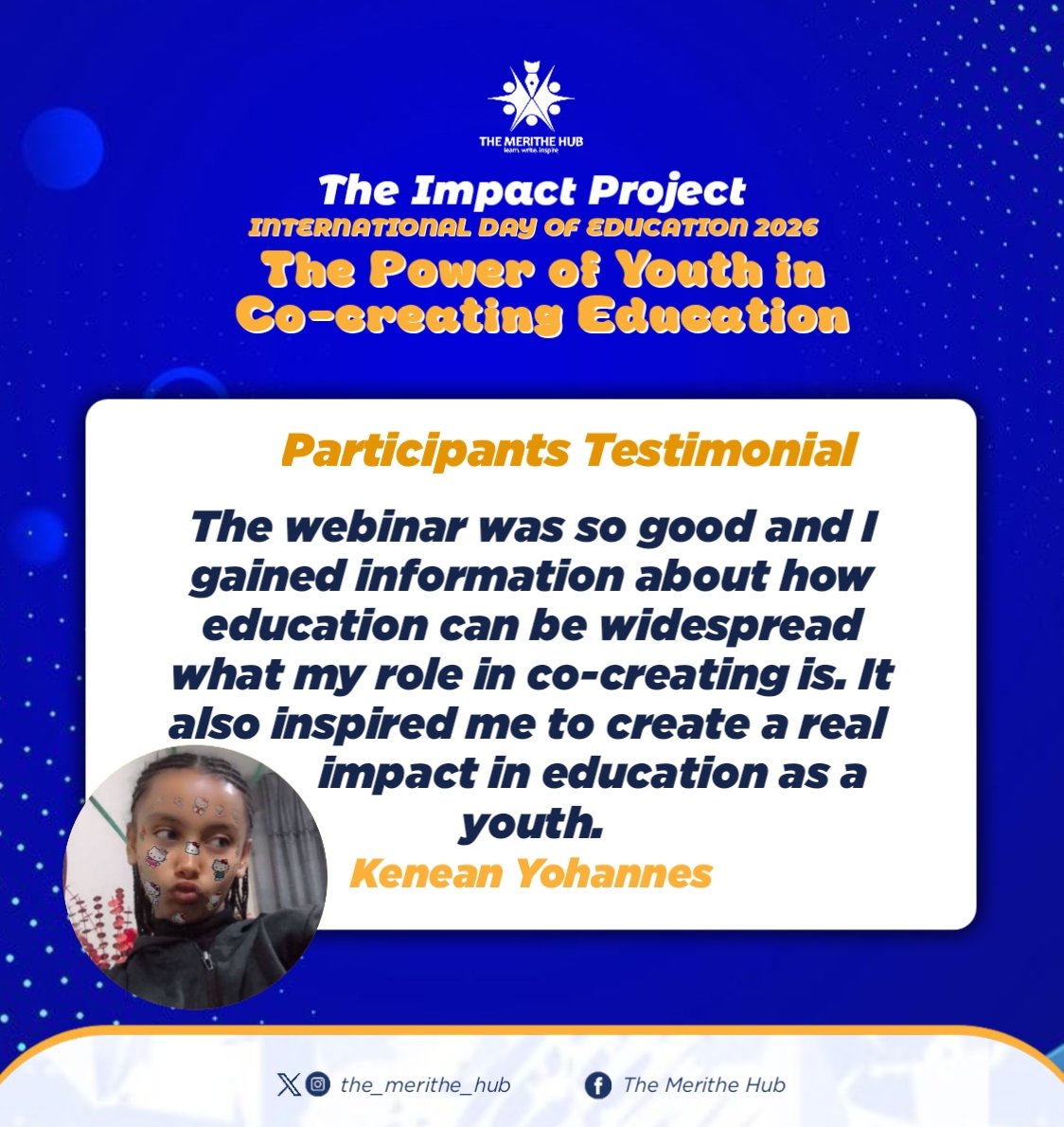 the_merithe_hub's tweet photo. Our webinar for the International Day of Education was IMPACTFUL.🔥🙌🏼
We didn't just learn, we empowered youths to be voices of change and education changemakers in their communities.✍🏼💫
Peep into the testimonials of some of our participants.🤭💙
A thread... https://t.co/tAEp0QF3Kw