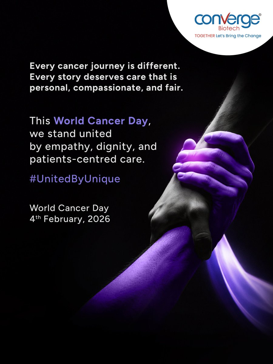 convergebiotech's tweet photo. Every cancer journey is different.
Every story deserves care that is personal, compassionate, and fair.
This World Cancer Day, we stand united
by empathy, dignity, and people-centred care.
#UnitedByUnique #WorldCancerDay https://t.co/LN9Fakx1G1