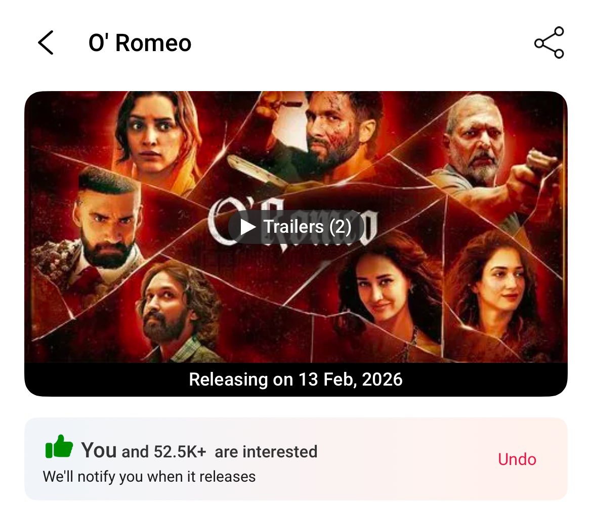 MRSURAJ1782's tweet image. #ShahidKapoor’s last film #Deva closed at 52K BMS interest.
#ORomeo has already crossed that with 10 days still to go on fire 🔥 🔥 

#TBMAUJ ended at 71.3K

Will it cross 100K till the release?