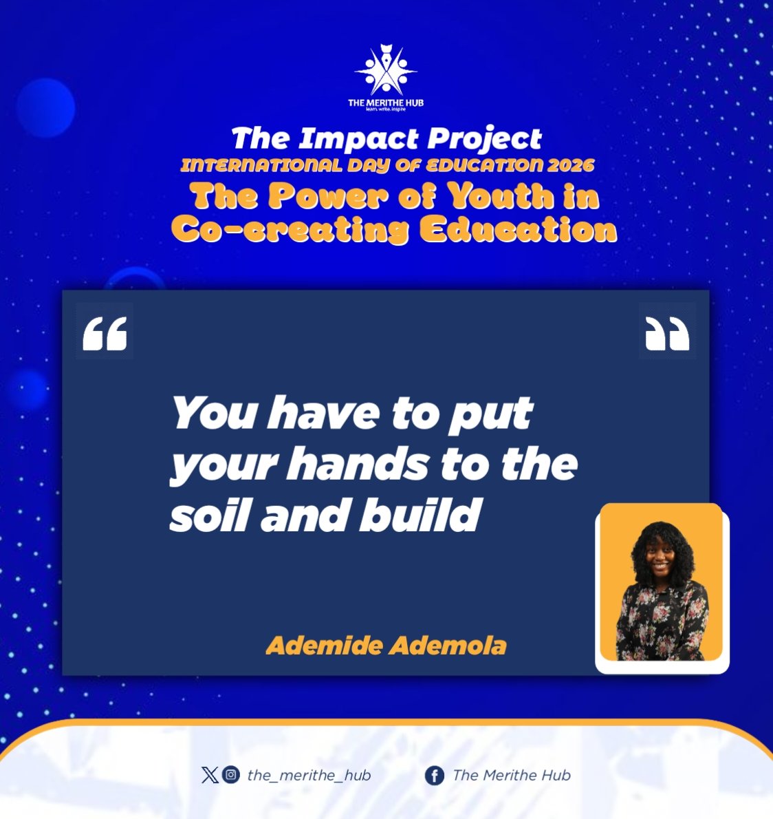 the_merithe_hub's tweet photo. Our session with Ademide Ademola was really enlightening as she spoke about "The Future of Education. How to transform Education through youth empowerment".🙌🏼🔥
#internationaldayofeducation2026 #thepowerofyouthincocreatingeducation #theimpactproject #TheMeritheHub https://t.co/xCsveT0XLM