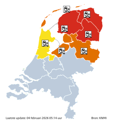 Het <a href="/KNMI/">KNMI</a> heeft #coderood afgegeven tot 10.00 uur  vanwege verraderlijke gladheid door ijzel. Ga niet de weg op, stel je reis uit. Er gebeuren veel ongevallen. Wat dit doet met de situatie op de wegen kun je zien op: rwsverkeersinfo.nl