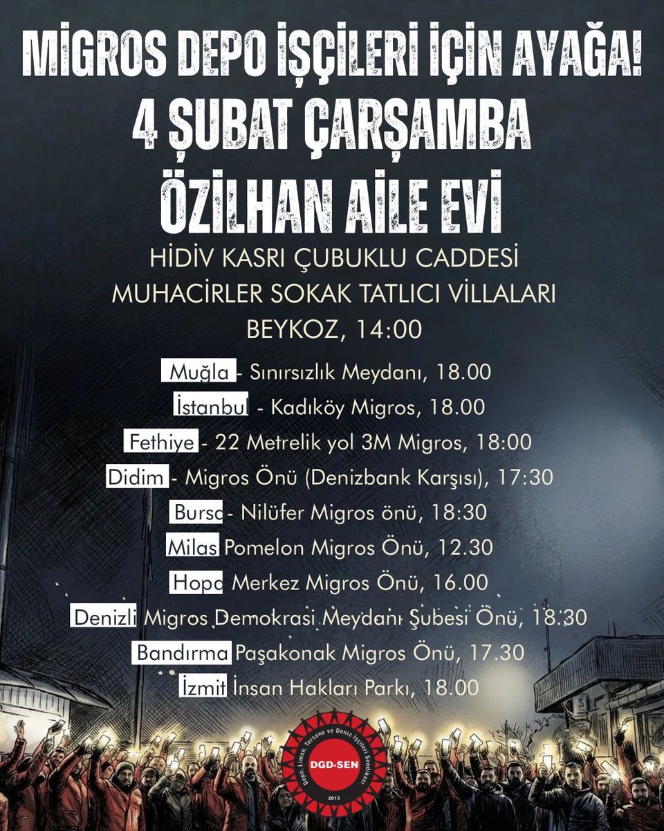 Özilhan, bugün tekrar geliyoruz! Migros depo işçileri için ayağa!

📍 4 Şubat Çarşamba (bugün) il il eylem takvimi

Talepler karşılanana kadar boykot büyüyecek!

#MigrosBOYKOT
#MigrosİscisindenTarafım