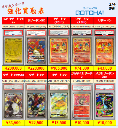 2/4更新 ⚡🔥【PSA強化買取表⑩】🔥⚡ 💥【PSA10】メガリザードンXex