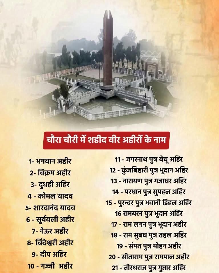 CJP_for_Indiaa's tweet photo. बच्चे बच्चे को बताया गया कि 1857 की क्रांति का पहला विरोध मंगल पांडे ने किया था।

पर किसी को ये नहीं बताया गया कि चौरी चौरा घटना को विक्रम अहीर और भगवान अहीर ने अंजाम दिया था।

इतिहास में इसी को जातिवाद कहा गया है खैर शहीदों को सत सत नमन।

BhagwanAhir VikramAhir चौरीचौरा_दिवस https://t.co/hCIpSivTUz