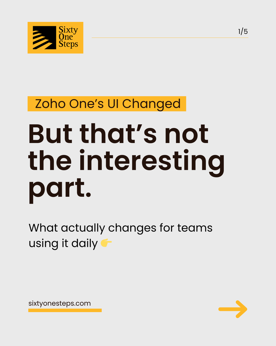 Sixty_One_Steps's tweet photo. @Zoho One  UI changed. 

We help teams decide what to change, what to keep, and how to transition without disruption.

Book a call to see how the new Zoho One can work for your team: 
https://t.co/74ktROiH90 

#ZohoOne #HRTech #UserExperience #DigitalTransformation https://t.co/2XnUXxxjdE
