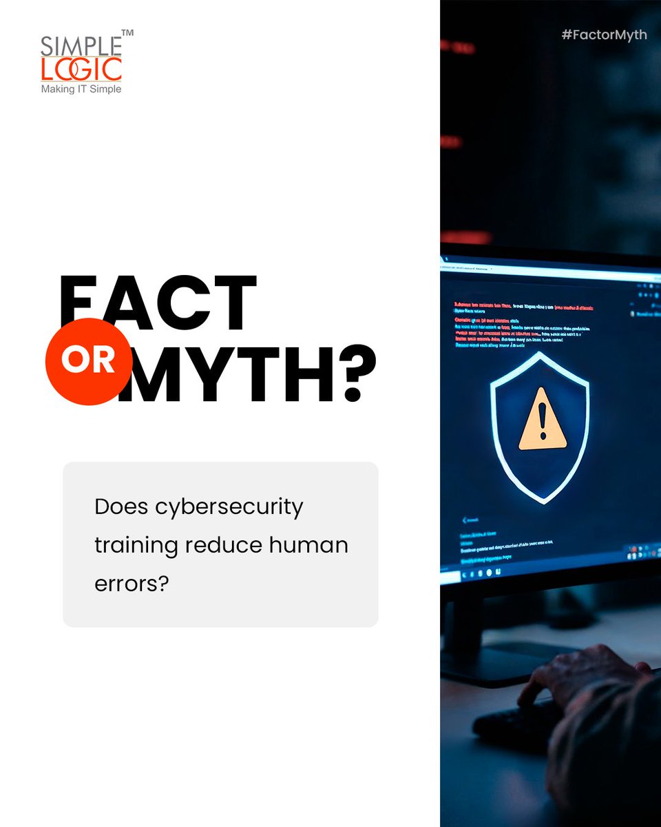 SimpleLogic_IT's tweet photo. #FactorMyth
Does cybersecurity training reduce human errors?🤔

Comments your answer below!

#TechMythBusted #ITFactCheck #CyberSecurity #Security #HumanErrors #Errors #Training #Mistake

#MakeITSimple #SimpleLogicIT #SimpleLogic #MakingITSimple #ITServices #ITConsulting https://t.co/xmcmUOrU8G