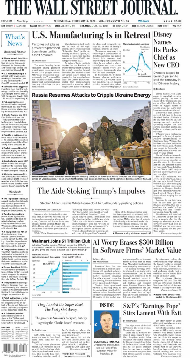 WSJ's tweet photo. Here is an early look at the front page of The Wall Street Journal https://t.co/uuEX5dOWEz https://t.co/36vpjTVXPq