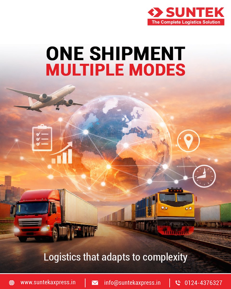 By integrating rail, road, and air, Suntek Axpress creates flexible multimodal shipping solutions that optimize cost, time, and efficiency across complex routes. #SuntekAxpress #MultimodalLogistics #IntegratedTransport #SmartShipping