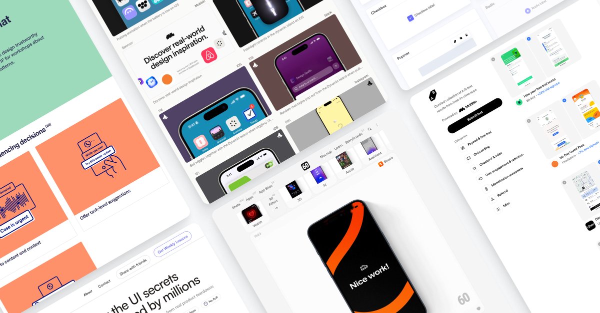 Sharing a few practical and solid design resources

Product flows → mobbin.com
Motion → 60fps.design
Patterns → catalogue.projectsbyif.com
A/B tests → abtest.design
Inspiration → designspells.com

Did I miss any good ones? 👆