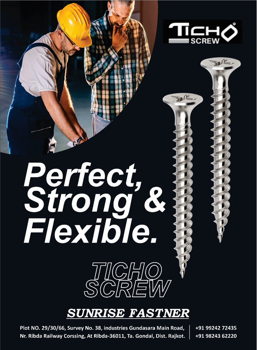 For inquiry via whatsapp click:- V-O-H.short.gy/91-9924272435

*SUNRISE FASTENERS (RAJKOT)*
Cont:-9924272435, 9824362220 

Email:-sunrisefasteners08@gmail.com
Website:- sunrisefasteners.in

Mfg. of Dry Wall screw, chip board screw &amp;self drilling screw