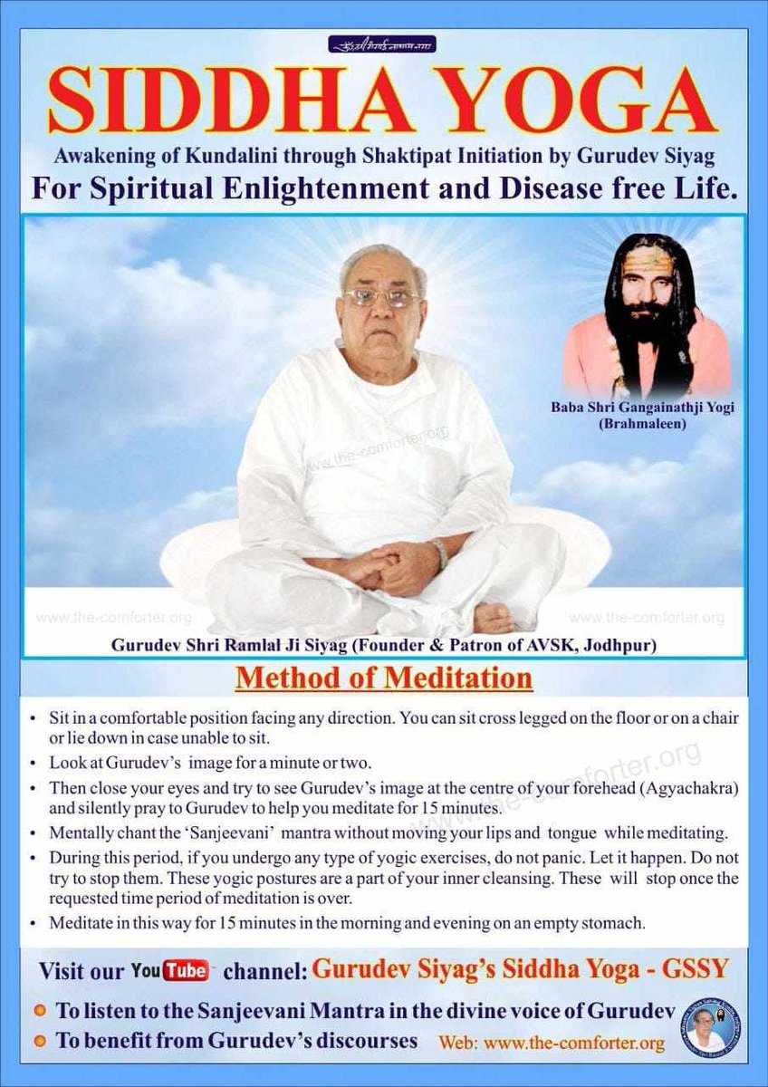 #SalvationBySiddhayoga  Gurudev Siyag's Siddha Yoga Absolutely free, practice at your home  the-comforter.org