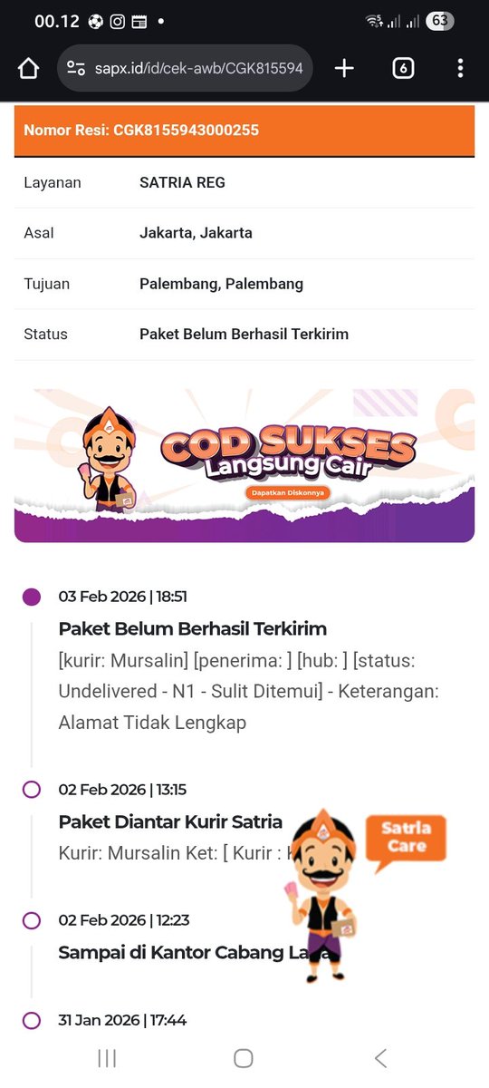 impictum's tweet photo. @sapx_express 
Paket saya sudah 3 hari gak di anter anter. 
Kurir nya memalsukan keterangan alamat Tidak Lengkap. Padahal alamatnya jelas beserta patokan lokasinya. https://t.co/TyArd6PTjS