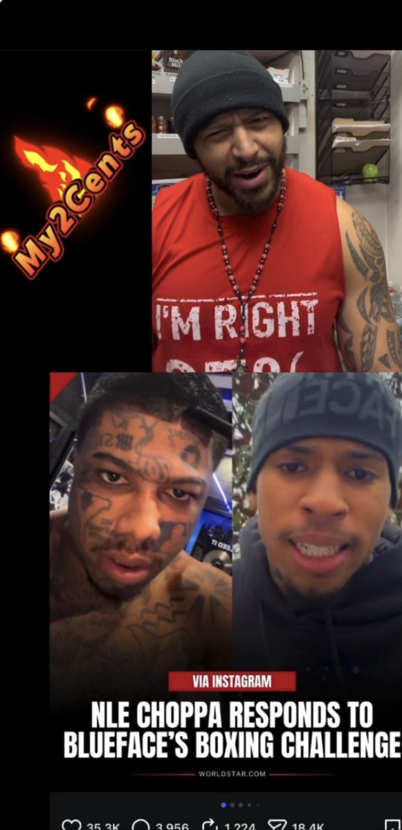 OSC_FIT617's tweet photo. Blue face calls NLE Choppa out to a boxing match! NLE declines and talks about his crippled son 🤦🏽♂️ boy scared and soft! My2cents on this below! #bluefacebaby #nlechoppa #Blueface #bluefacevsNLEchoppa #hiphopbeef #rappers #fight #boxing #challangevideo #ViralVideos #viral https://t.co/olPUJXj1k4