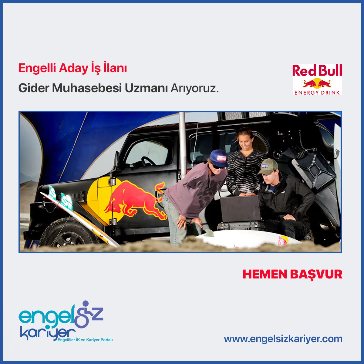 Red Bull Türkiye Engelli Aday İş İlanı

İçecek sektörünün küresel markası Red Bull Türkiye, ekibine değer katacak “Gider Muhasebesi Uzmanı” pozisyonu için hibrit çalışacak engelli takım arkadaşı arıyoruz.

Detaylar ve hemen başvuru için tıklayın: engelsizkariyer.com/Advert/JobDeta…