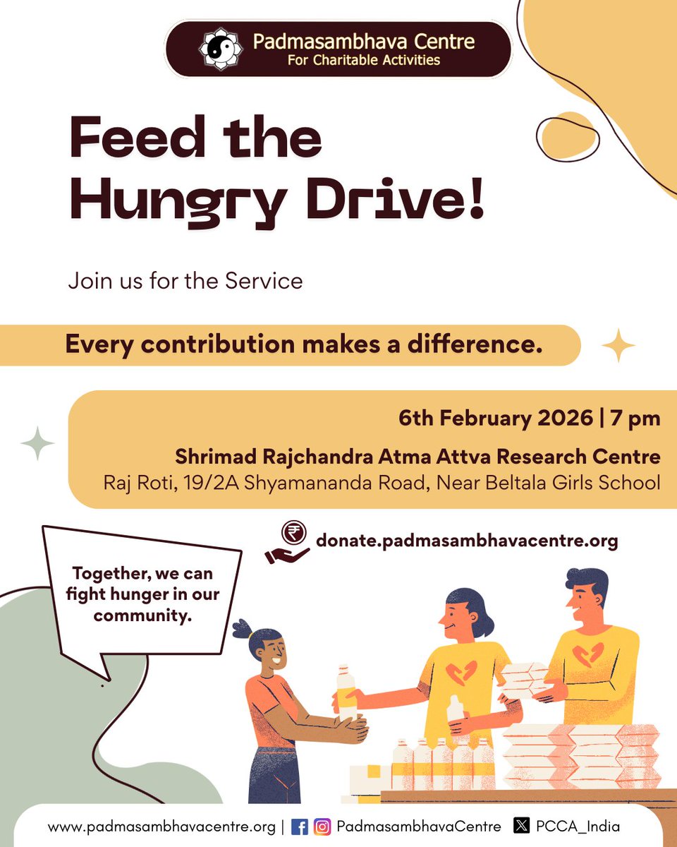 PCCA_INDIA's tweet photo. Hunger has no religion, no boundary—only a call for compassion.

At Padmasambhava Centre, we believe that serving food is serving humanity.
Join us for our Feed the Hungry Drive and be part of a collective effort to bring warmth, dignity, and nourishment to those in need. https://t.co/mkuatx9idq