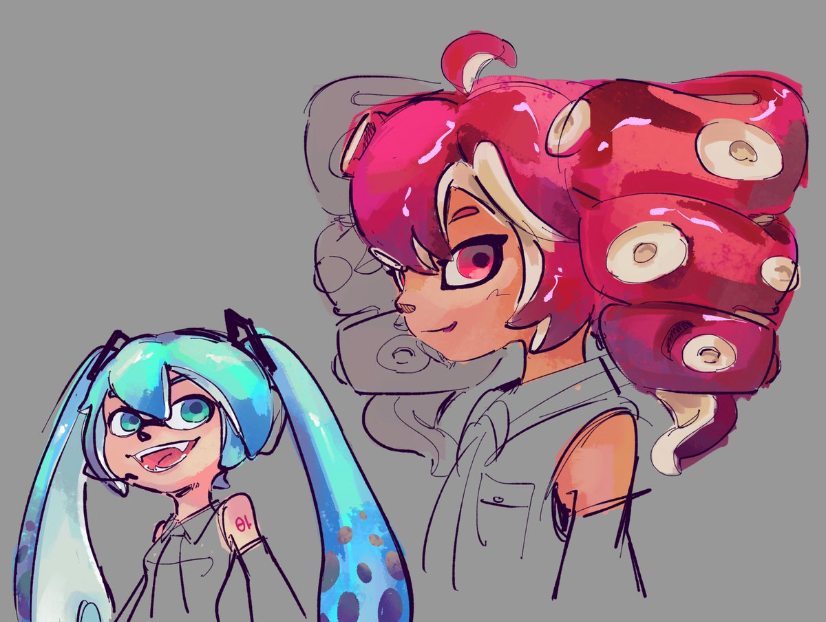 Teto and Miku in da Splatoon style