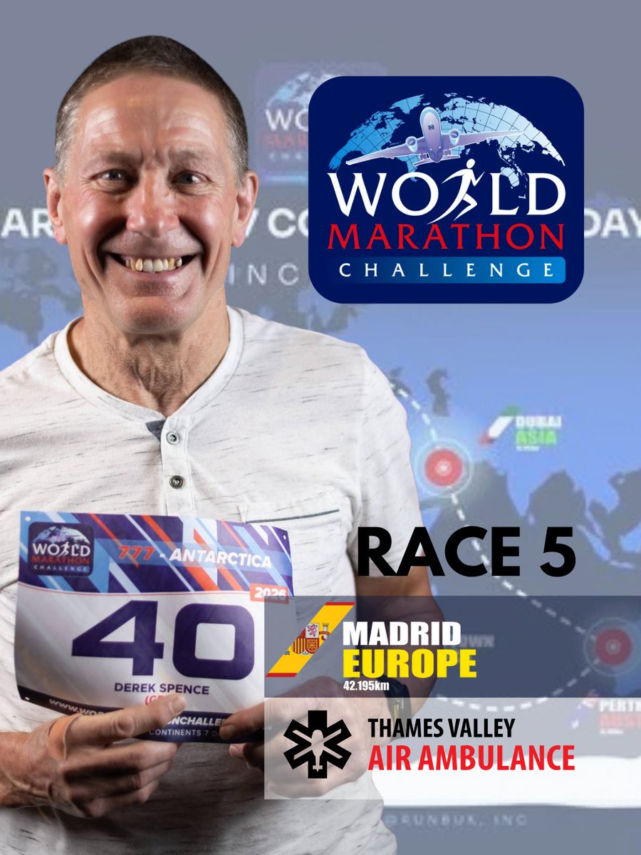 AylesburyRFC's tweet photo. 🌍🏃♂️ 7 marathons. 7 days. 7 continents. 🚁❤️
Race 5 | Europe – Madrid! 🇪🇸
On Feb 4, 2026, Derek Spence tackles the Europe Intercontinental Marathon in Madrid.
🔗 Donate here: https://t.co/YUL42rXTdb
#WorldMarathonChallenge #7in7 #Race5 #Madrid #TVAA #EnduranceChallenge https://t.co/WptuLTjC6k