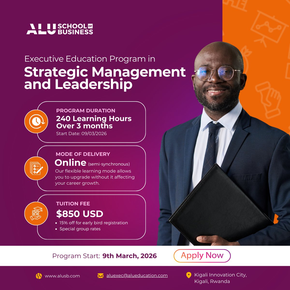 Ready to lead at the next level? 

ALUSB’s Executive Education Program in Strategic Management and Leadership is designed for ambitious professionals who want to sharpen their skills, expand their perspective, and stay ahead in today’s competitive world.

With 240 learning hours