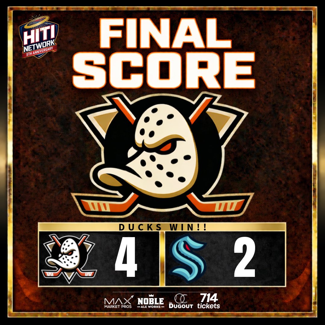 HalosInfield's tweet photo. Another big W at the Honda Center! 🦆✨ The Ducks take down the Kraken 4-2 tonight!
.
Great to see Gauthier and Trouba finding the back of the net. The boys are buzzing right now—let’s keep this momentum rolling! 🔥
.
#FlyTogether #AnaheimDucks #DucksWin #NHL #Hockey #Anaheim https://t.co/LE8LOIusXk