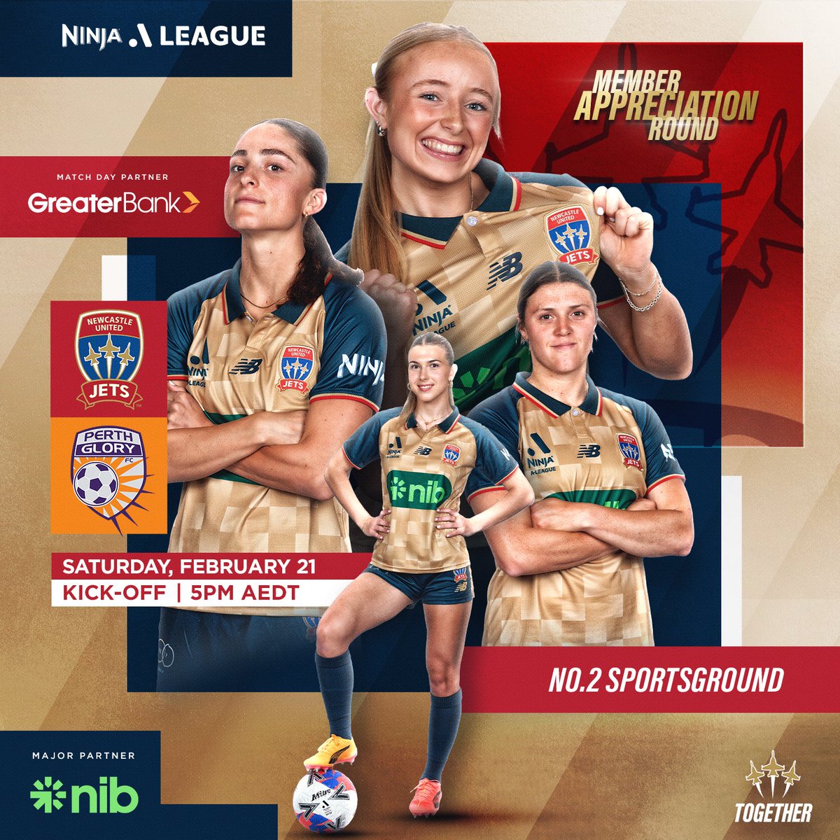 𝑵𝒆𝒙𝒕 𝒉𝒐𝒎𝒆 𝒈𝒂𝒎𝒆! We take on Perth Glory at No. 2 Sportsground for Member Appreciation Round on Saturday, 21st February. Get your tickets via the Jets Hub: newcastlejetsfc.com.au/jetshub/ 🎟️

#Together #NEWvPER