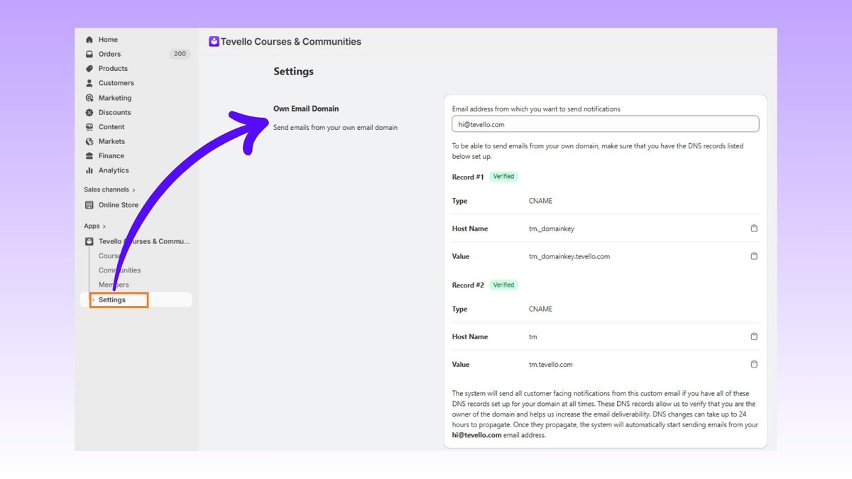 Make your emails personal 🤍 Send welcome emails from your own domain with Tevello. No branding confusion, just clear, trustworthy messages your customers can feel.