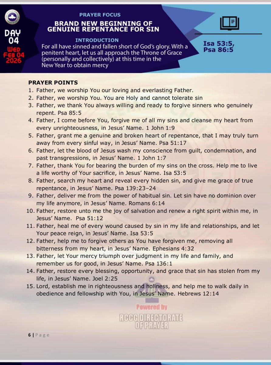 RCCG FAST
DAY 4 
PRAYER POINTS

#RCCGFast #rccg