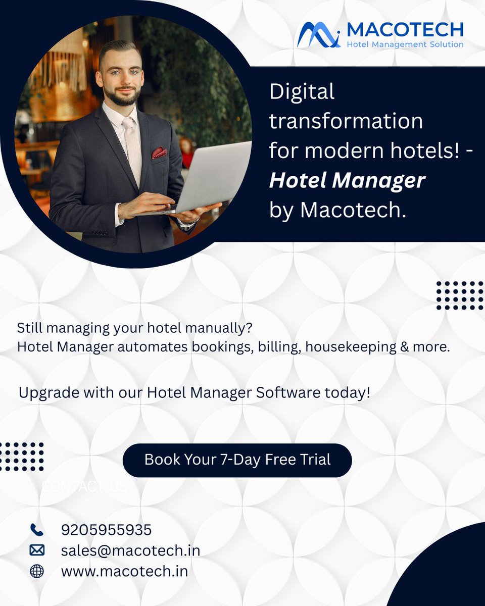 MacoTechLtd's tweet photo. Digital transformation for modern hotels starts here 🏨✨
With Hotel Manager by Macotech, automate bookings, billing, housekeeping, and more—all from one smart platform.
📞 9205955935
📧 sales@macotech.in
🌐 https://t.co/guWYbFODpF

#HotelManagementSoftware#DigitalHotel https://t.co/SAgPSlMUjr